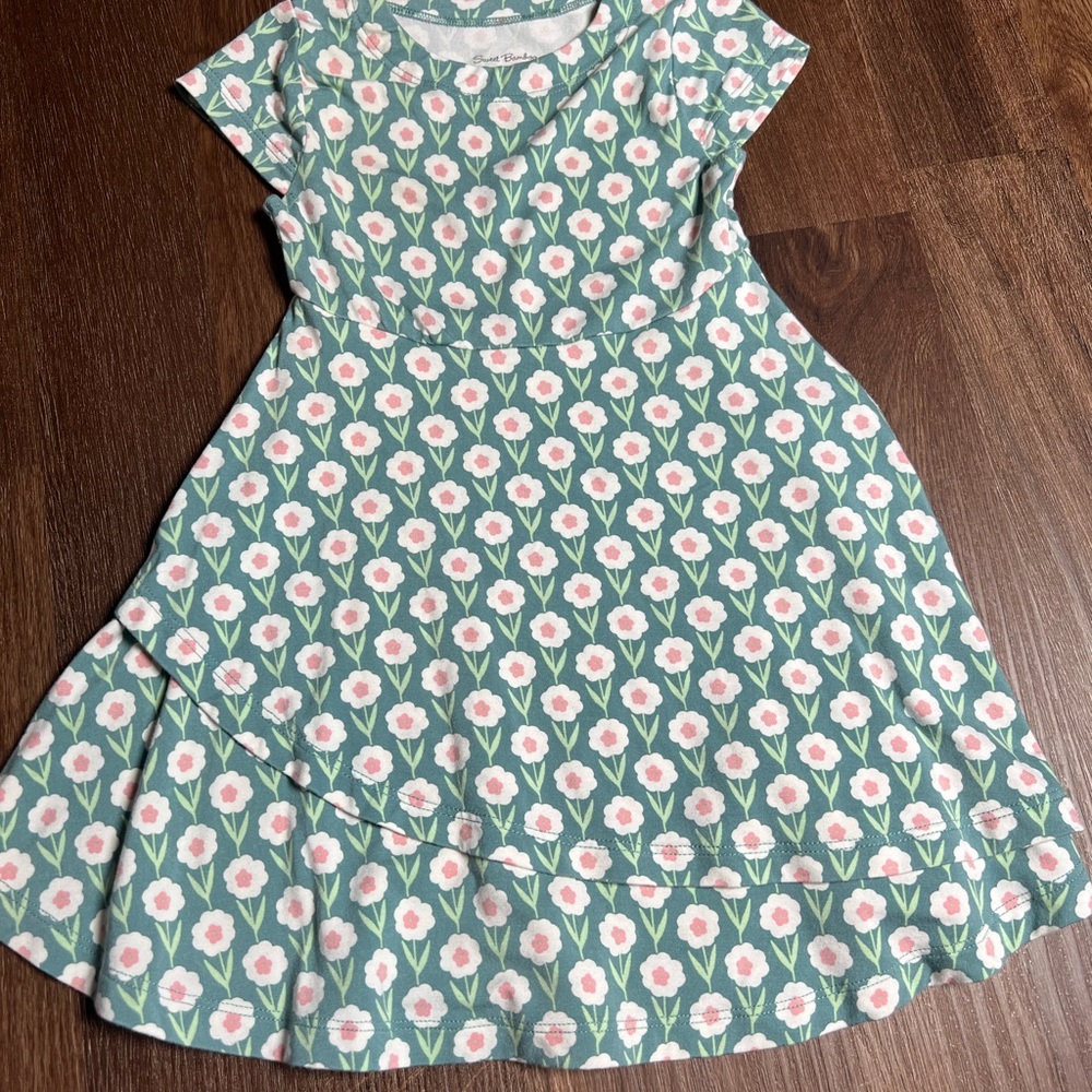 Sweet Bamboo Floral Kids Dress in Green and Pink